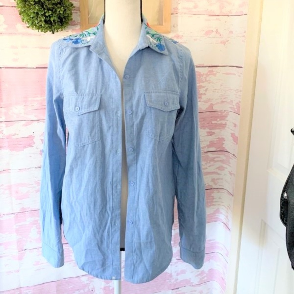 It Girl Blue Denim Long Sleeve Blouse.